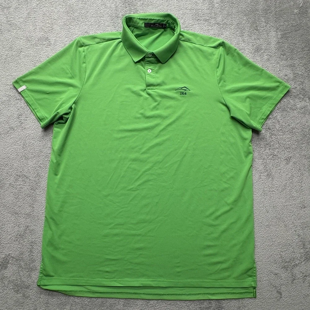 Ralph Lauren RLX Polo Shirt Mens XL Green Golf Performance 1914 Embroidered Logo